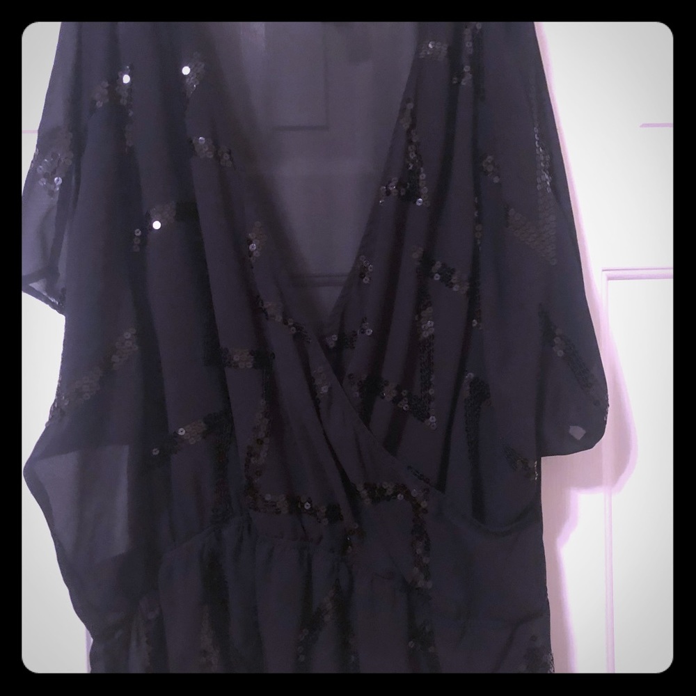 Sheer/chevron sequins/peplum blouse